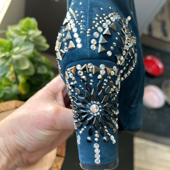 Roberta Di Carmerino Embellished Blue Leather Ankle Boots , US size 6 - Picture 14 of 15